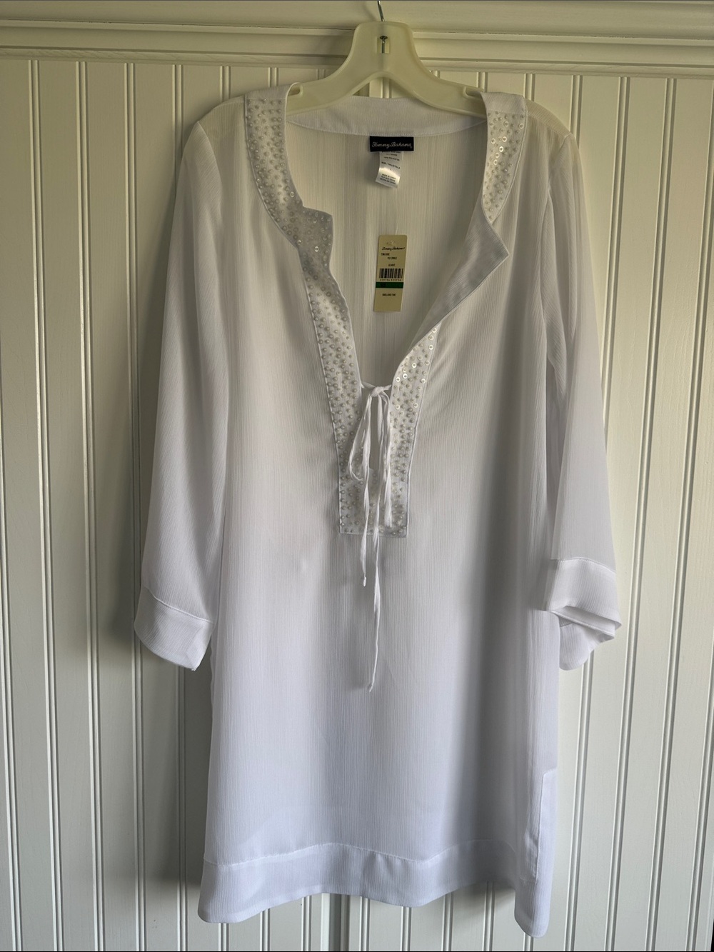 Tommy Bahama White Beaded Tie-Front Tunic
